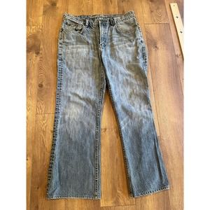 VINTAGE Indigo Palms 35x30 bootcut Mens Jeans Retro Faded Denim flaw distressed